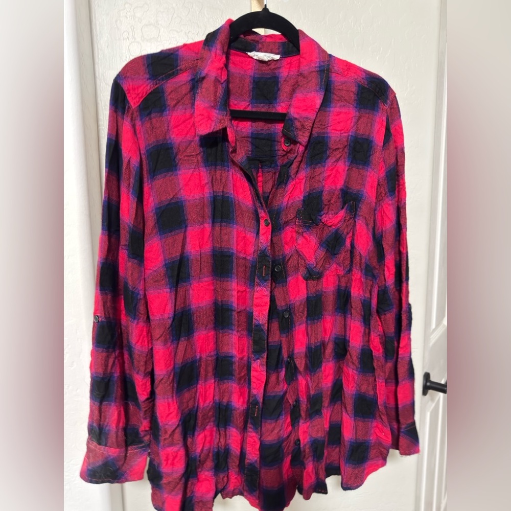 Plaid Button Down Shirt - Red and Black